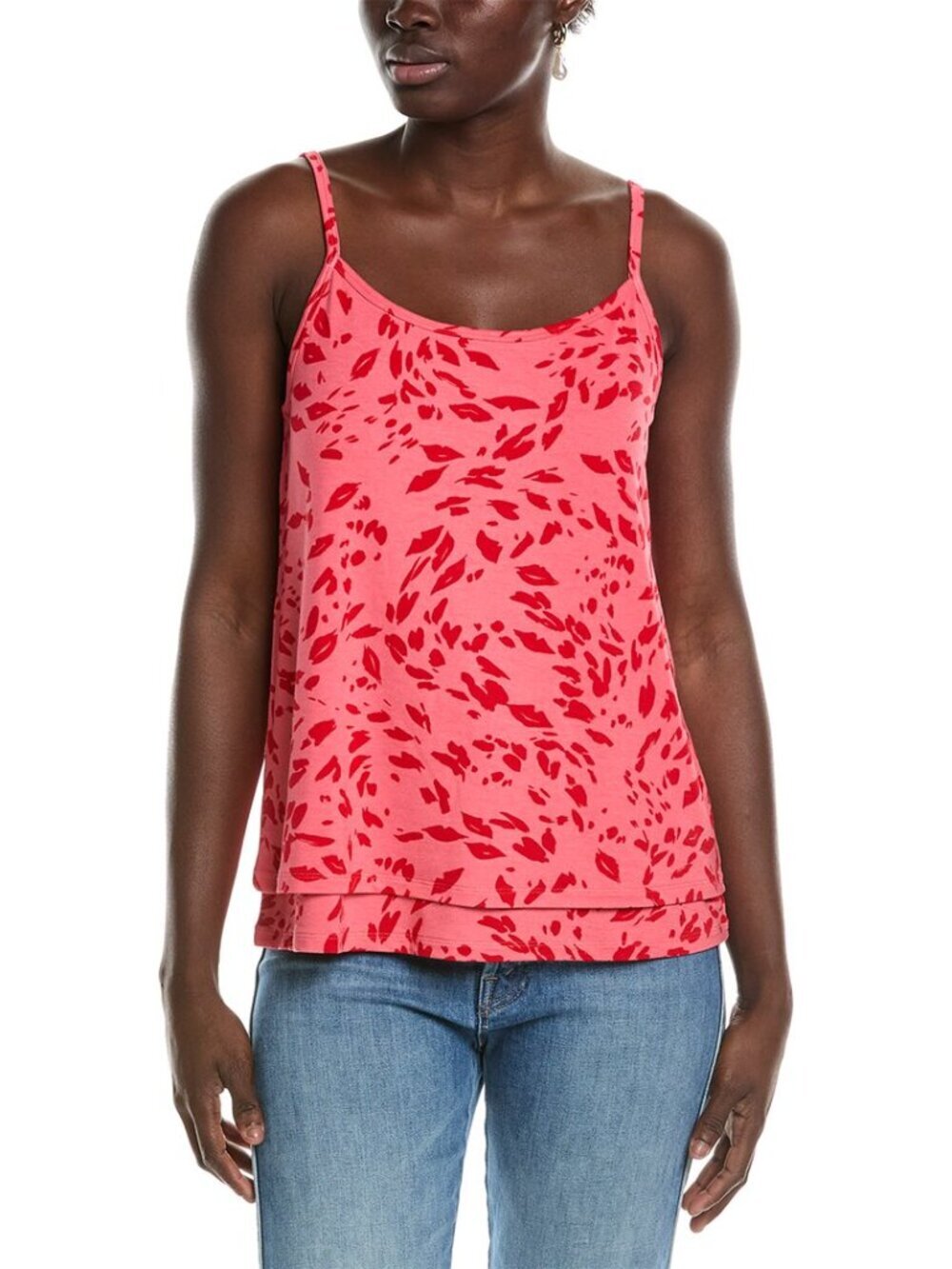 Cabi Balcony Cami tank top shirt knit pink red splatter lips skin blouse new M
